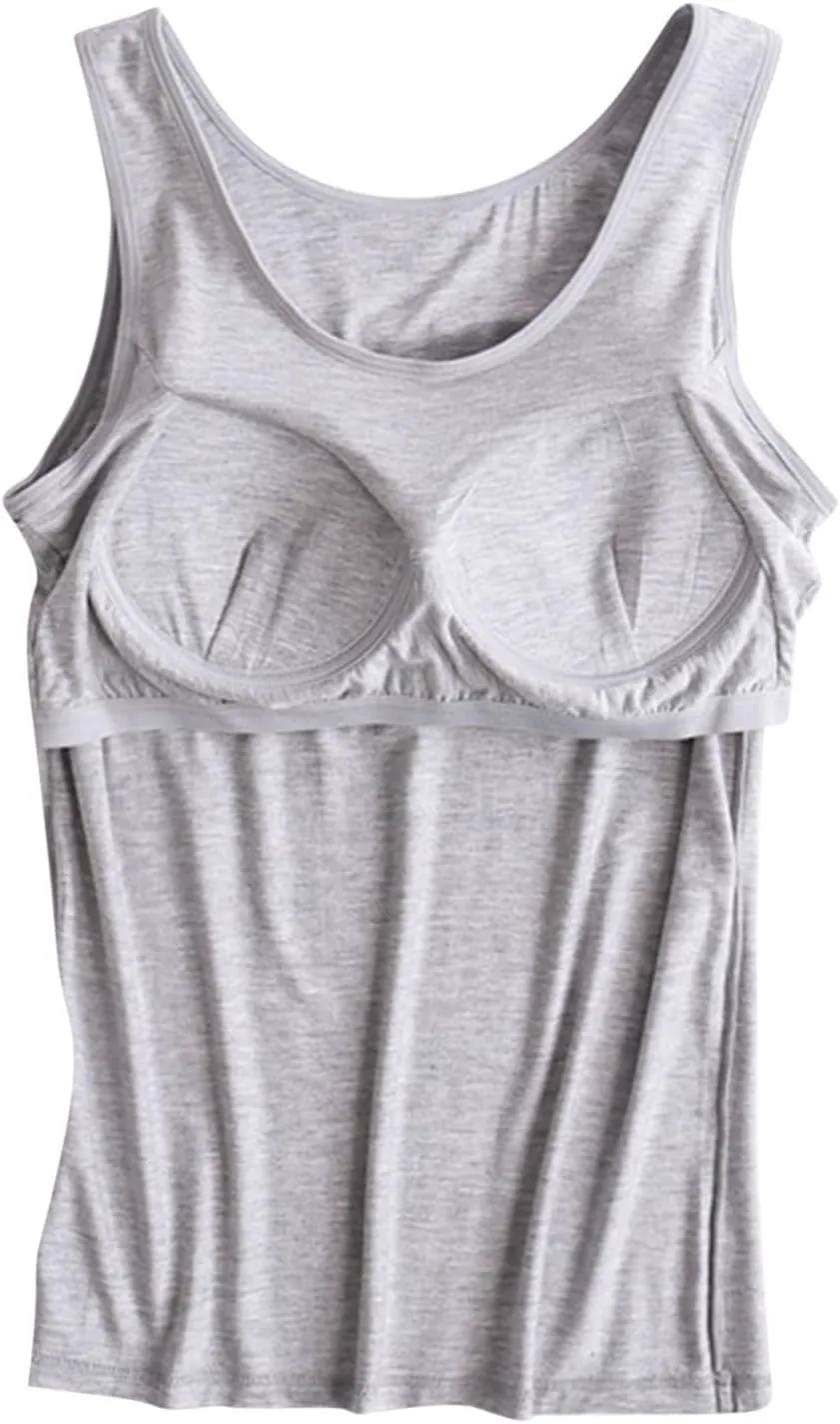 Women Tank Tops with Built in Bra Casual Modal Undershirt Summer Basic Padded Yoga Shirt Shelf Bras Workout Camisole