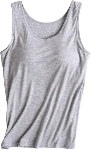 Women Tank Tops with Built in Bra Casual Modal Undershirt Summer Basic Padded Yoga Shirt Shelf Bras Workout Camisole