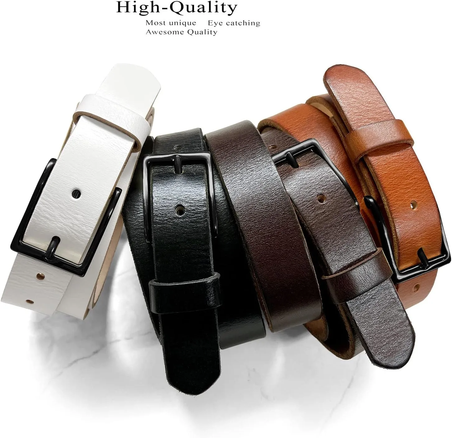 Women's 1-1/8"(30mm) wide Full Grain Genuine Leather One Piece Casual Dress Belt or Studded Punk Jean Belt