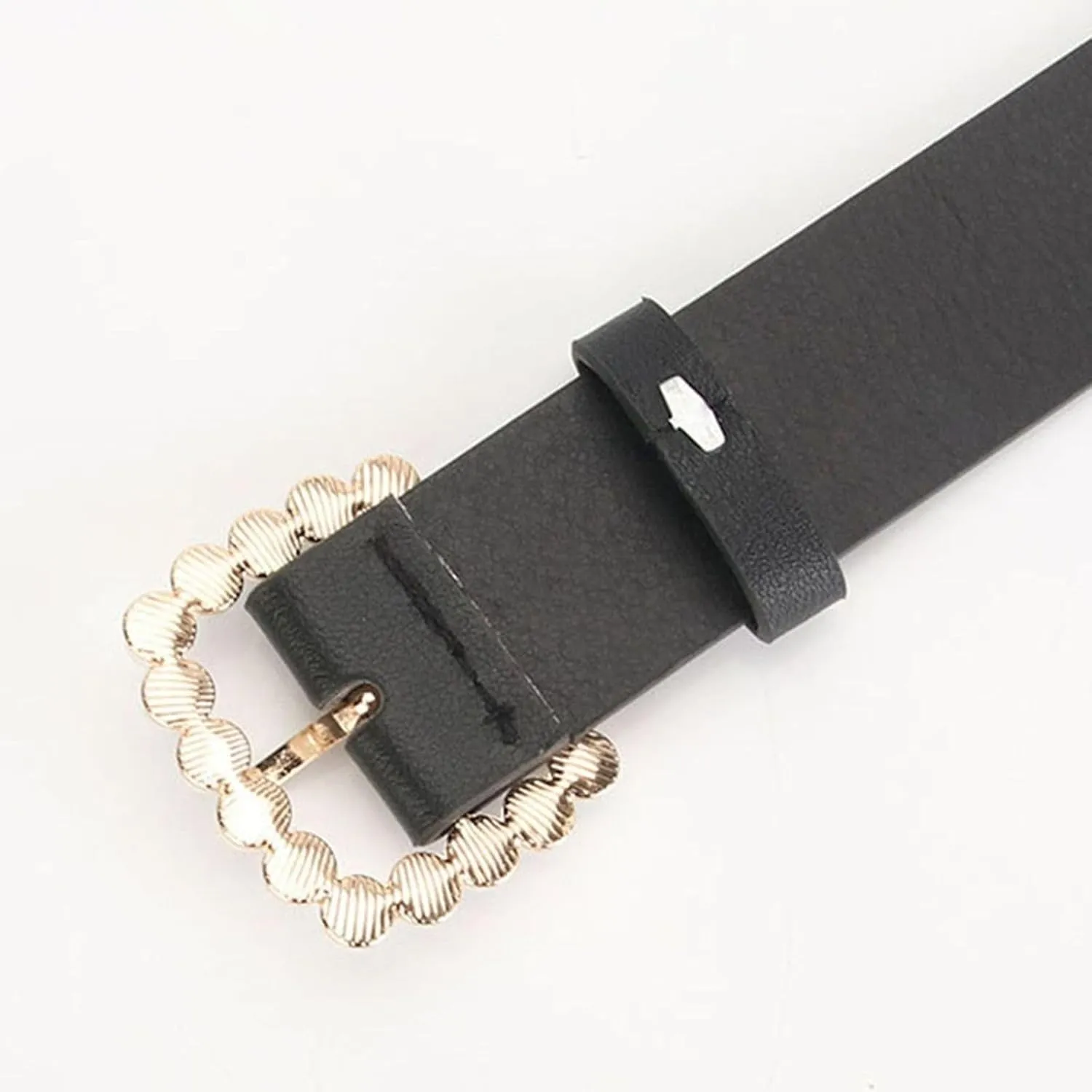 Women's 2 Pack Faux Leather Belt Pearl Adjustable PU Belts Loops Buckle Casual Curvy All Seasons Ratchet Belt