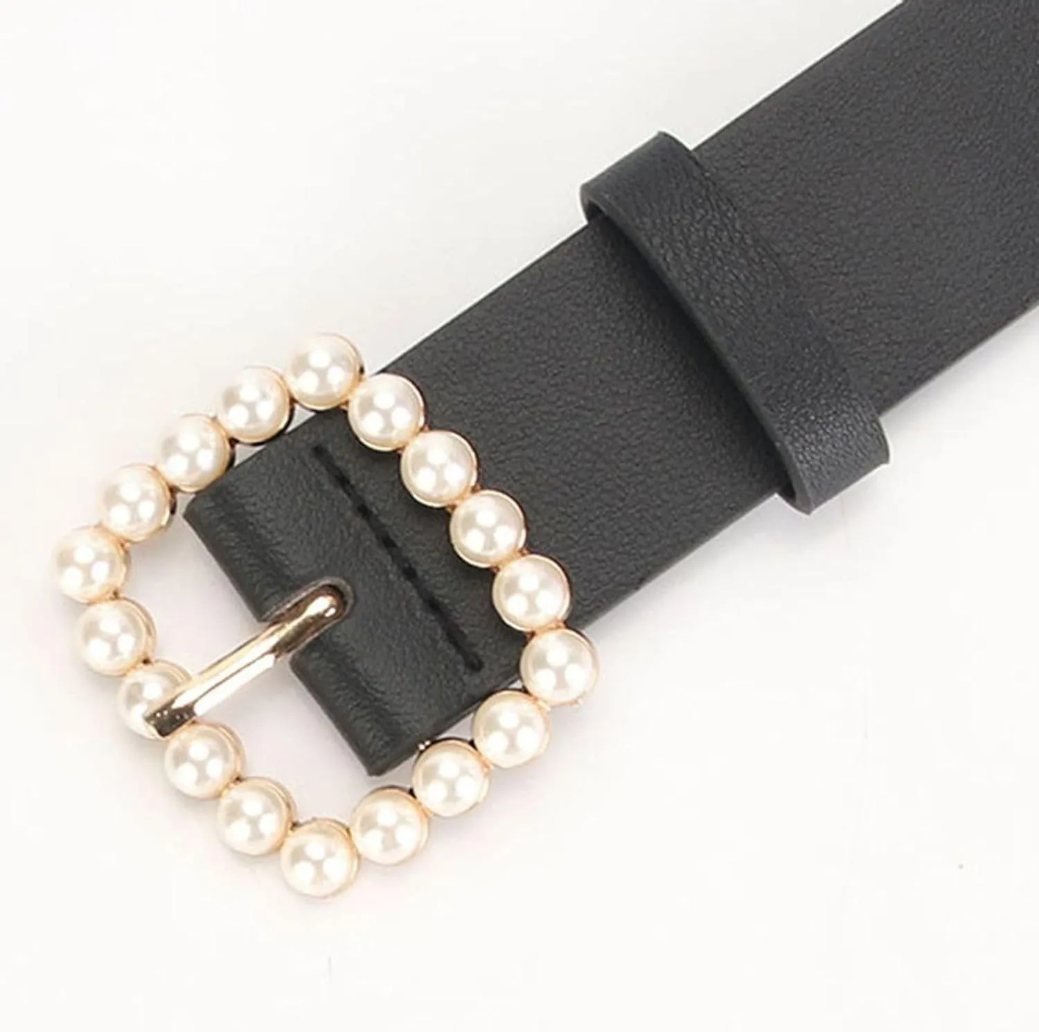 Women's 2 Pack Faux Leather Belt Pearl Adjustable PU Belts Loops Buckle Casual Curvy All Seasons Ratchet Belt