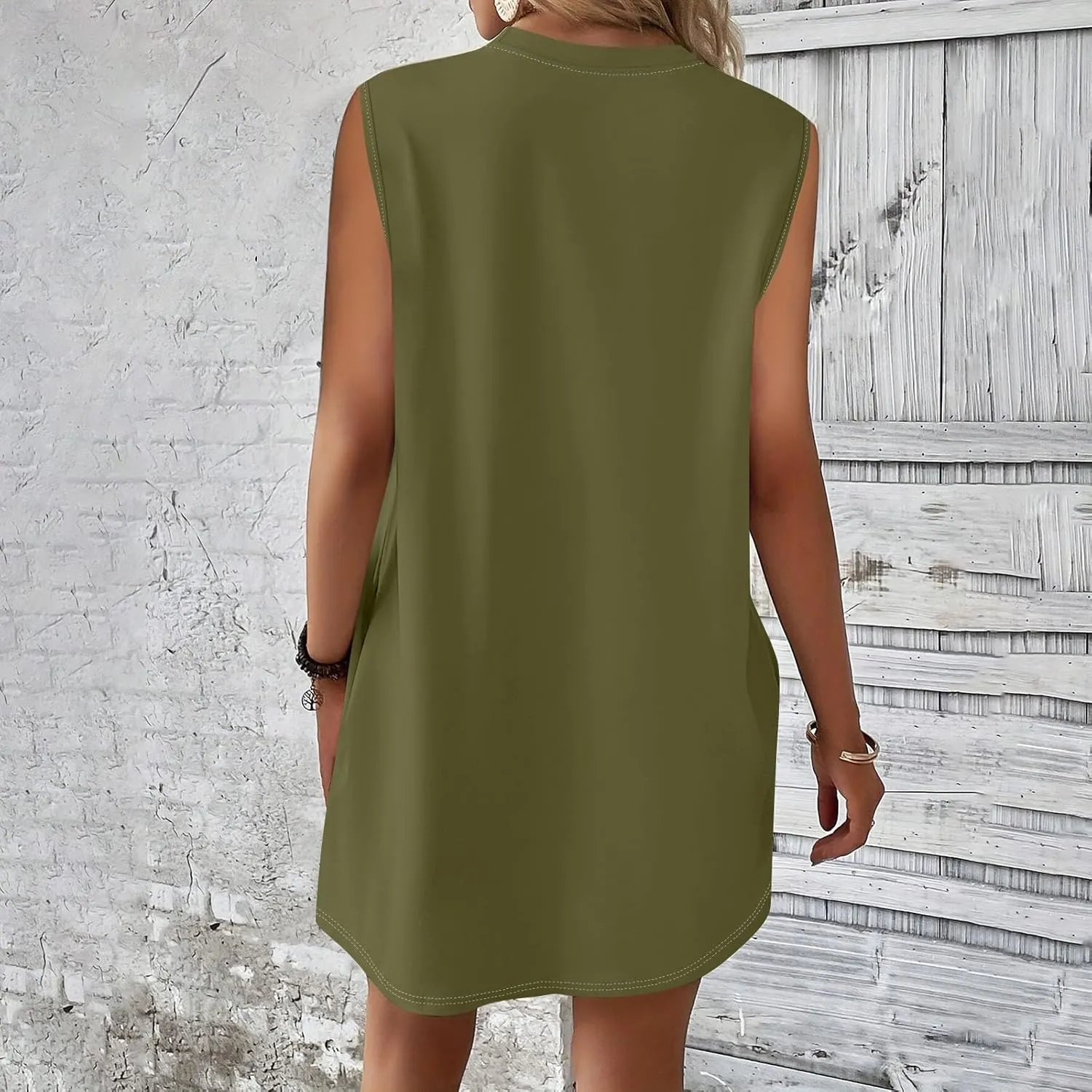 Womens 2025 Summer Beach Pockets Dress Vacation Crew Neck Sleeveless Sundress Casual Loose Printed Mini Dresses