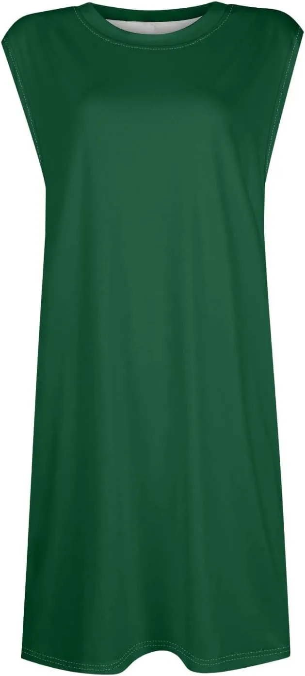 Womens 2025 Summer Beach Pockets Dress Vacation Crew Neck Sleeveless Sundress Casual Loose Printed Mini Dresses