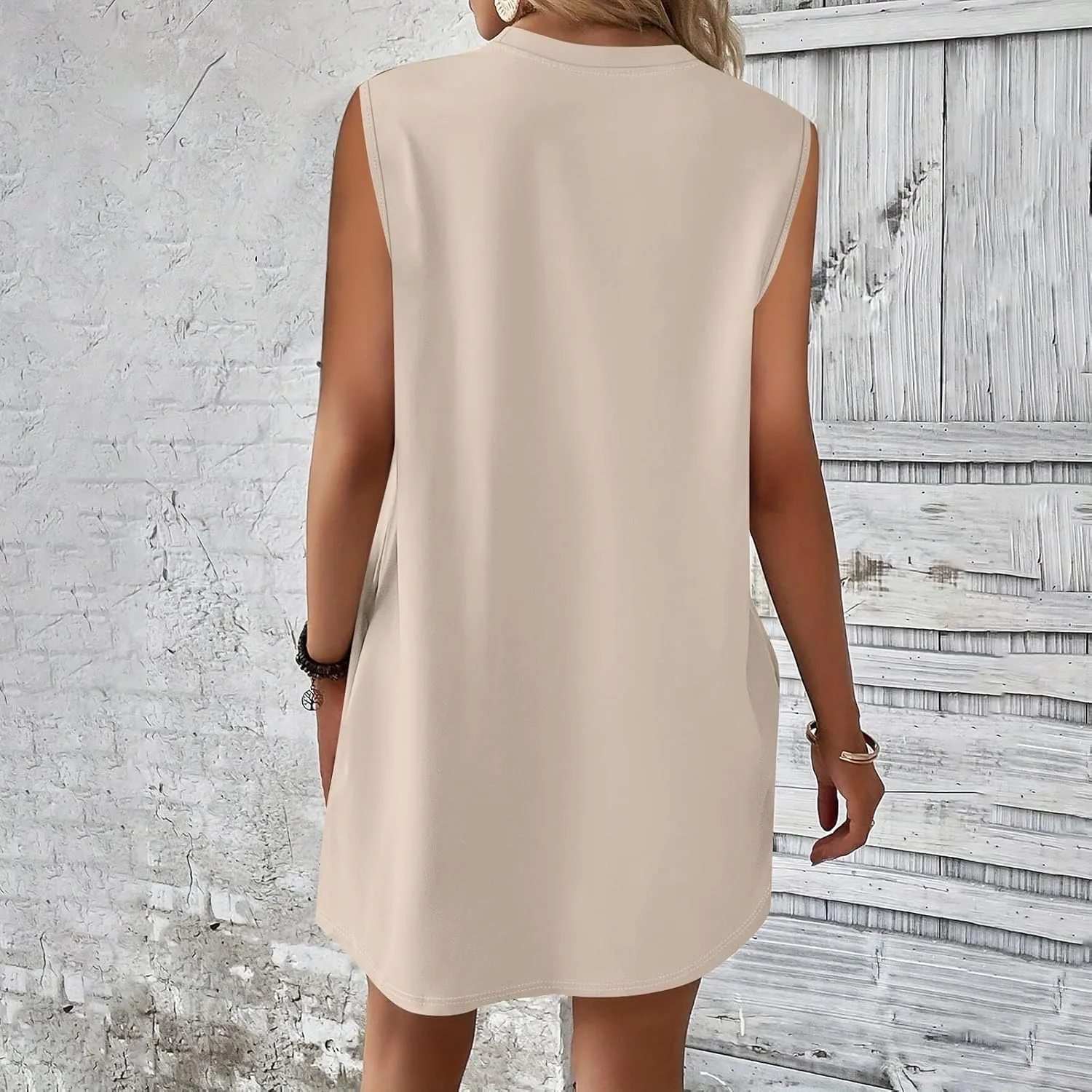 Womens 2025 Summer Beach Pockets Dress Vacation Crew Neck Sleeveless Sundress Casual Loose Printed Mini Dresses