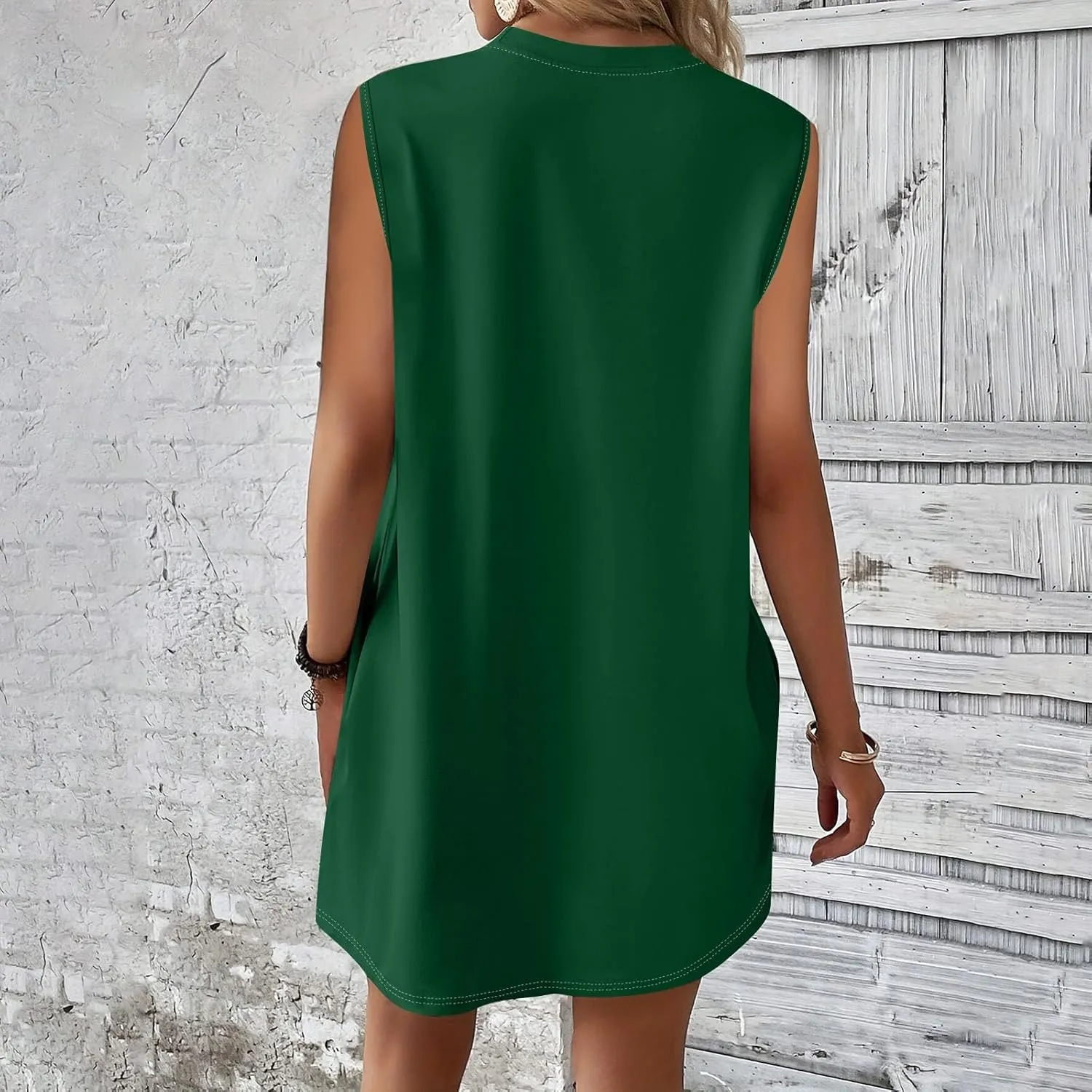 Womens 2025 Summer Beach Pockets Dress Vacation Crew Neck Sleeveless Sundress Casual Loose Printed Mini Dresses