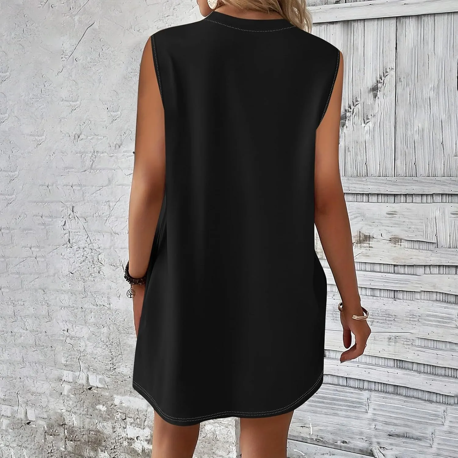 Womens 2025 Summer Beach Pockets Dress Vacation Crew Neck Sleeveless Sundress Casual Loose Printed Mini Dresses