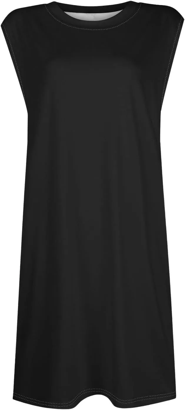 Womens 2025 Summer Beach Pockets Dress Vacation Crew Neck Sleeveless Sundress Casual Loose Printed Mini Dresses