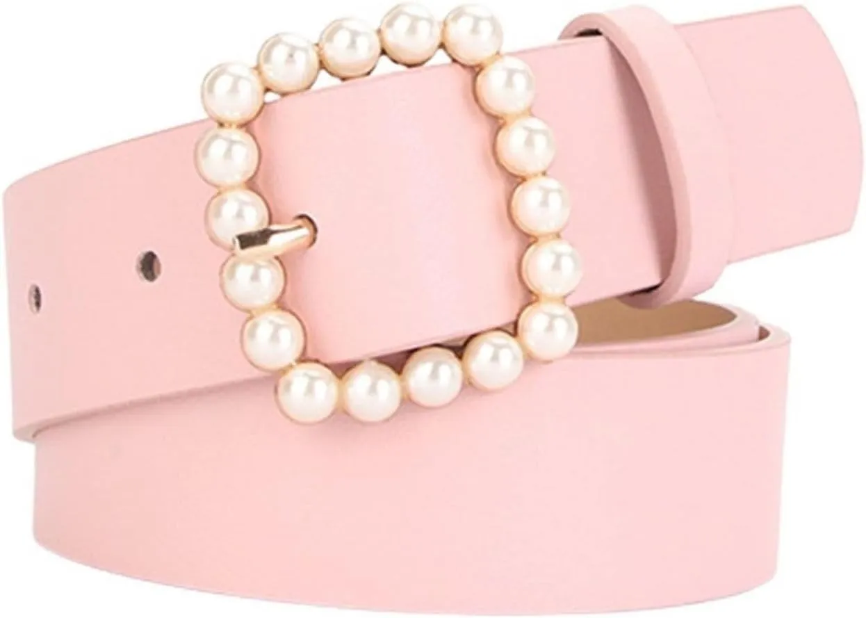 Women's Adjustable PU Belts All Seasons Belt Bead Belt Loops Casual Skinny Ratchet Belt
