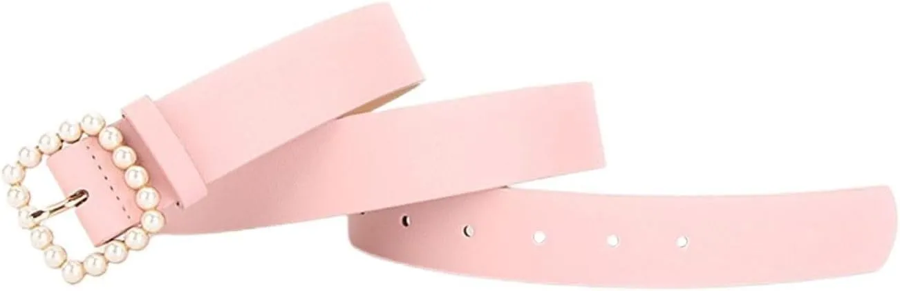 Women's Adjustable PU Belts All Seasons Belt Bead Belt Loops Casual Skinny Ratchet Belt