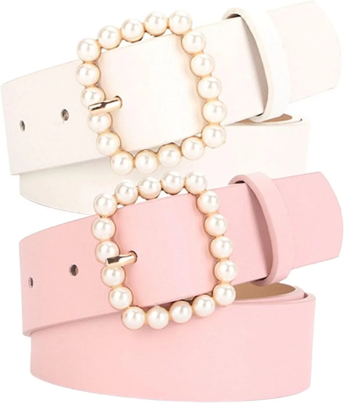 Women's Adjustable PU Belts All Seasons Belt Bead Belt Loops Casual Skinny Ratchet Belt