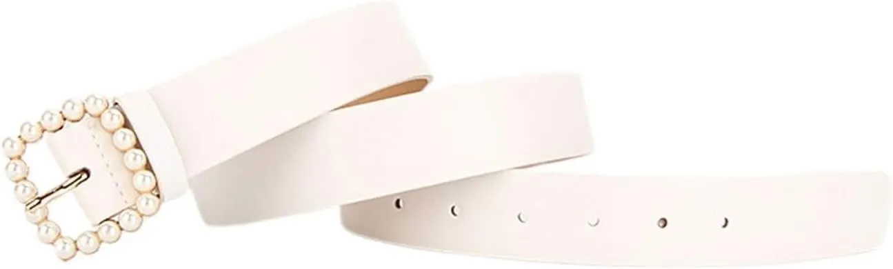 Women's Adjustable PU Belts All Seasons Belt Bead Belt Loops Casual Skinny Ratchet Belt