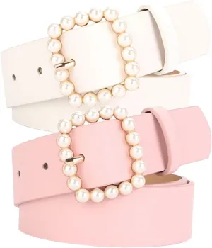 Women's Adjustable PU Belts All Seasons Belt Bead Belt Loops Casual Skinny Ratchet Belt