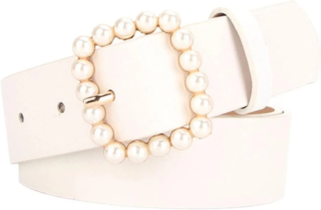 Women's Adjustable PU Belts All Seasons Belt Bead Belt Loops Casual Skinny Ratchet Belt
