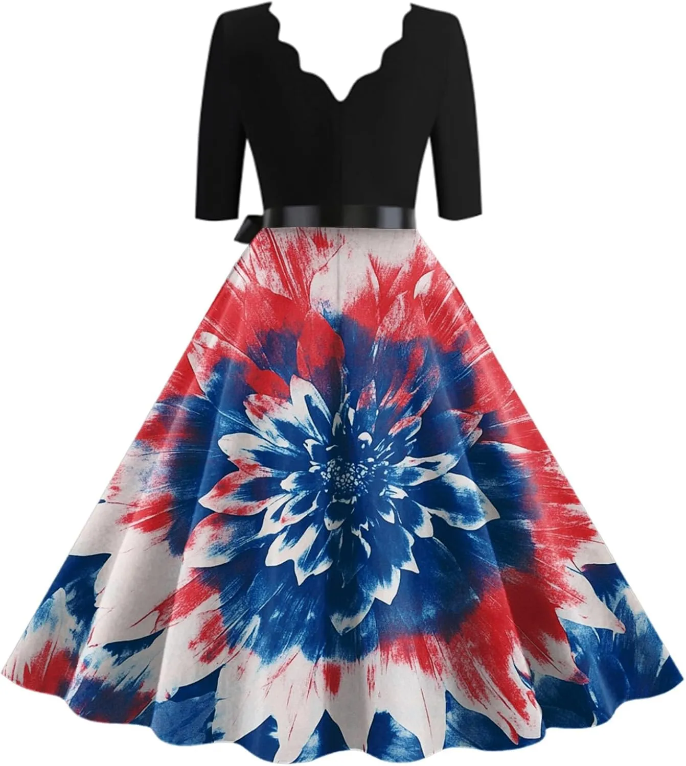 Womens American Flag Dress Sunflower Fourth of July Independence Day Beach Vacation Patriotic Vintage Dresses to Hide Tummy