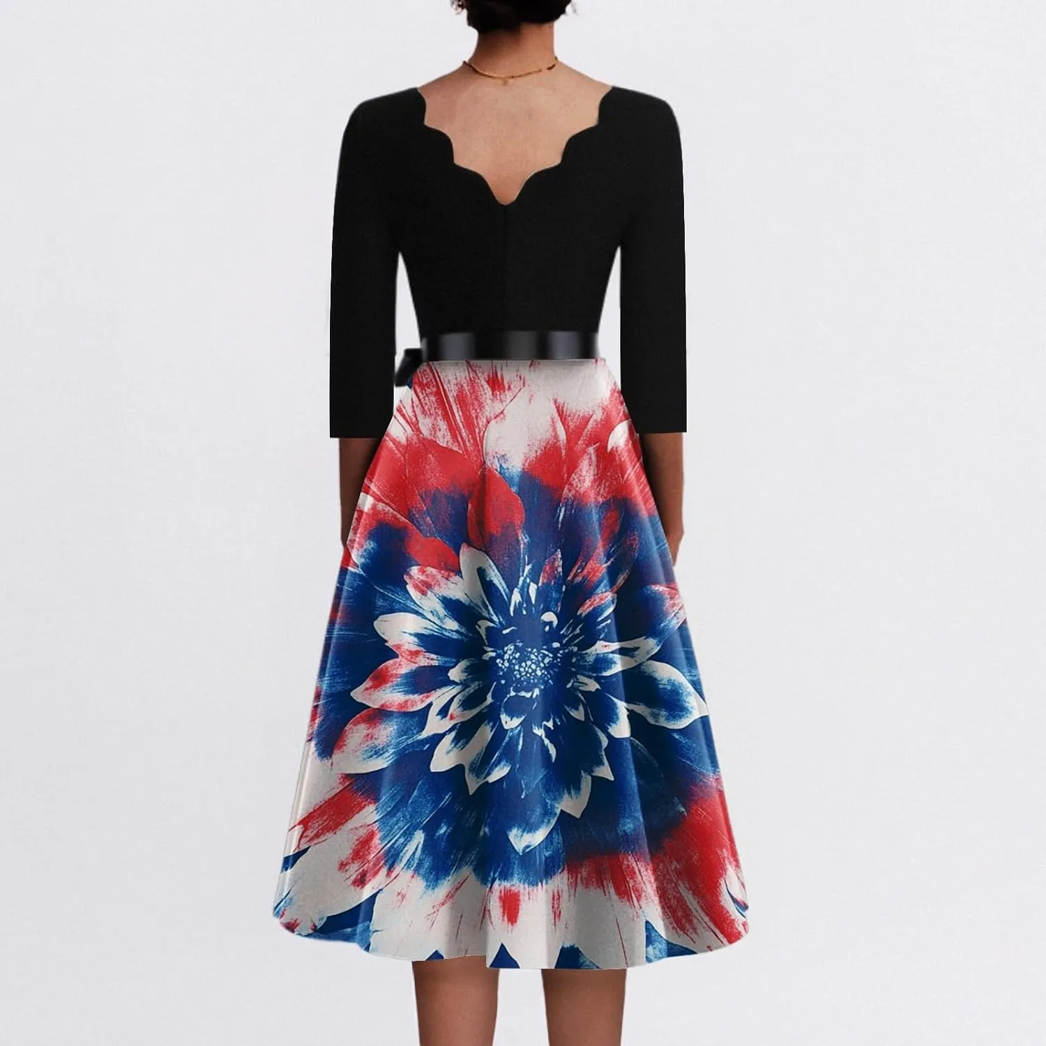 Womens American Flag Dress Sunflower Fourth of July Independence Day Beach Vacation Patriotic Vintage Dresses to Hide Tummy