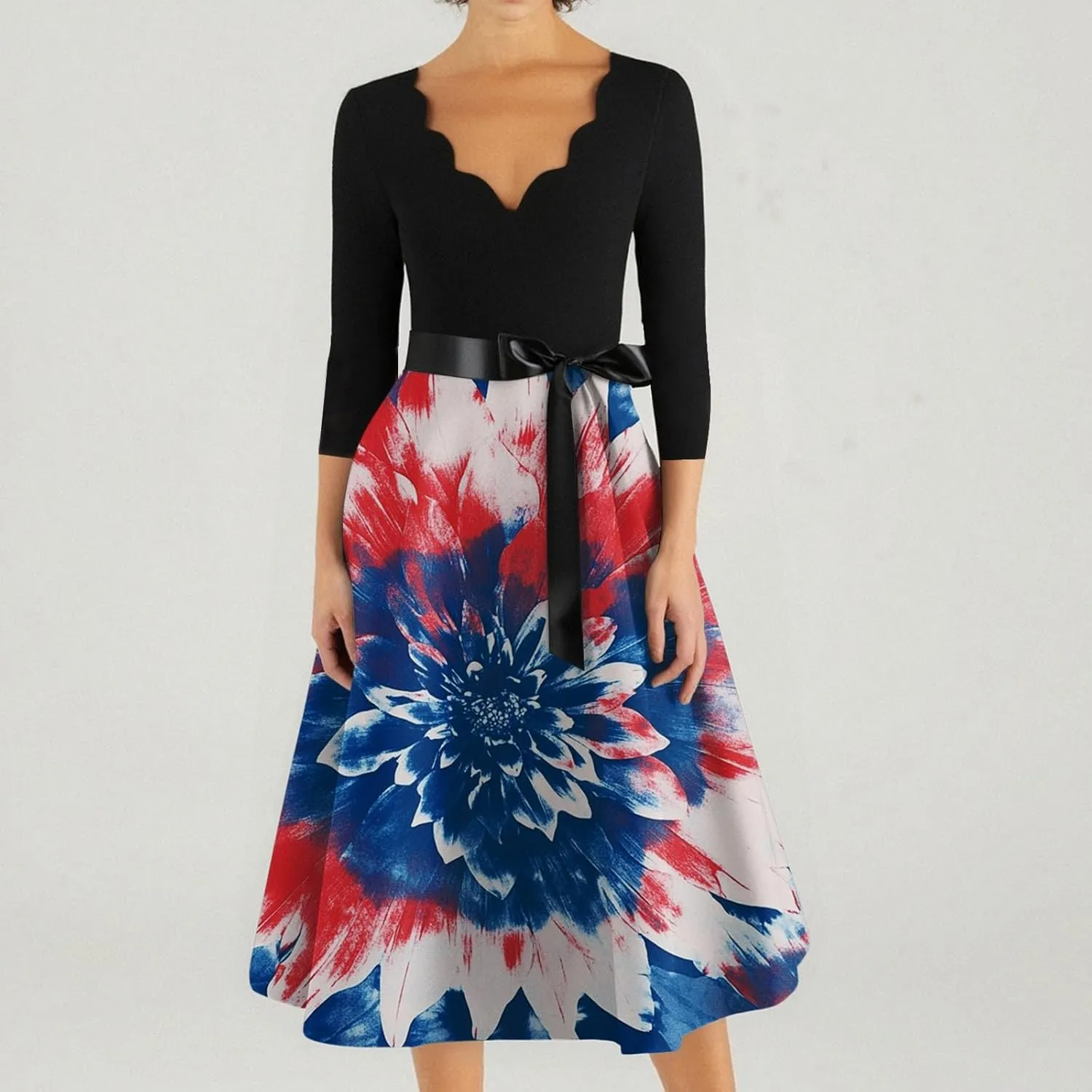 Womens American Flag Dress Sunflower Fourth of July Independence Day Beach Vacation Patriotic Vintage Dresses to Hide Tummy