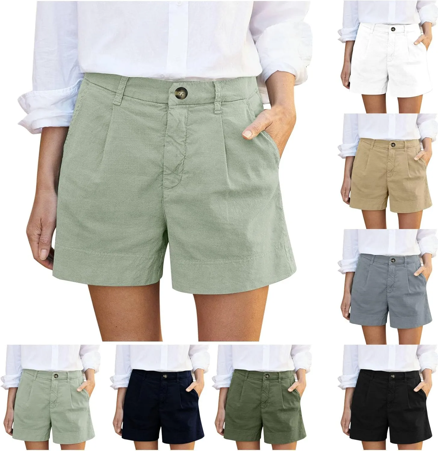 Womens Bermuda Wide Leg Shorts Summer Dressy High Waisted Plus Size Ladies Chino Linen Short with Pockets 2025 Trendy