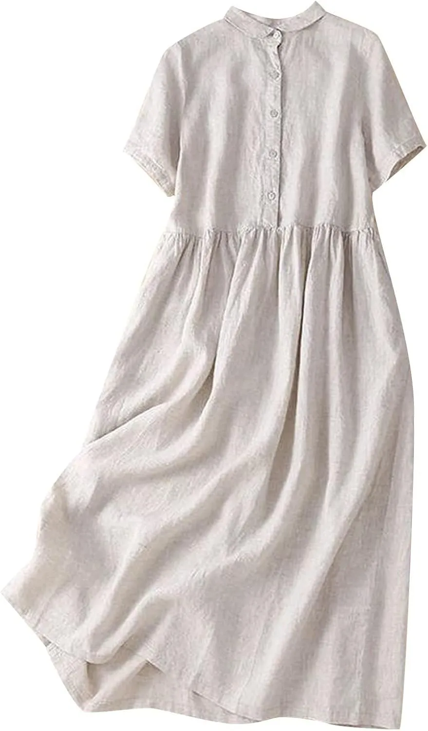 Womens Bohemian Cotton Linen Dresses 3/4 Sleeve Maxi Long Dress Summer Solid Plain Cute Vacation Flowy Trendy Dresses