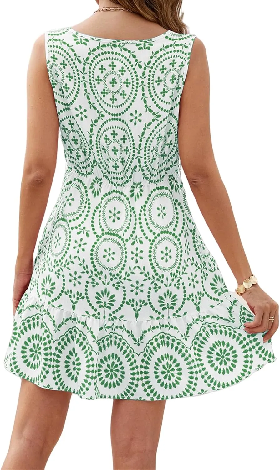 Womens Boho Floral Print Mini Dress Summer V Neck Sleeveless Bathing Suit A Line Sundress Vacation Beach Dress