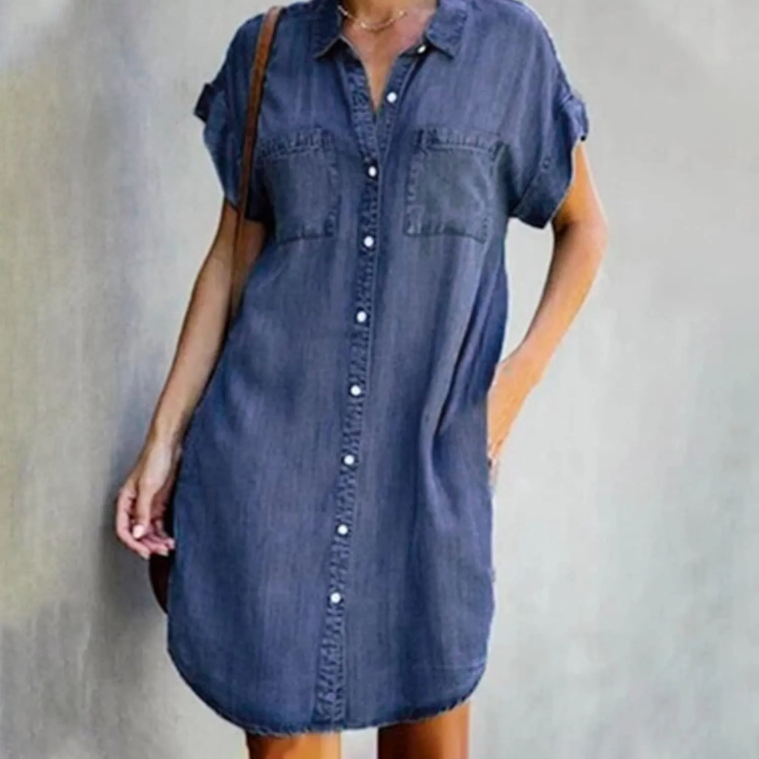 Womens Button Down Denim Shirt Dresses Short Sleeve Shift Dress Summer Causal Tunic Top 2023 Vintage Sun Dresses Outfits