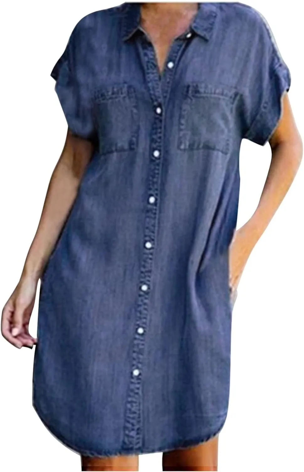 Womens Button Down Denim Shirt Dresses Short Sleeve Shift Dress Summer Causal Tunic Top 2023 Vintage Sun Dresses Outfits