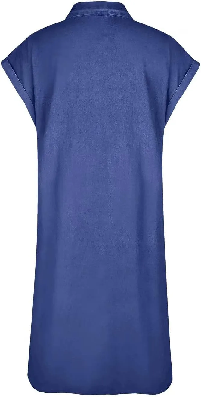 Womens Button Down Denim Shirt Dresses Short Sleeve Shift Dress Summer Causal Tunic Top 2023 Vintage Sun Dresses Outfits