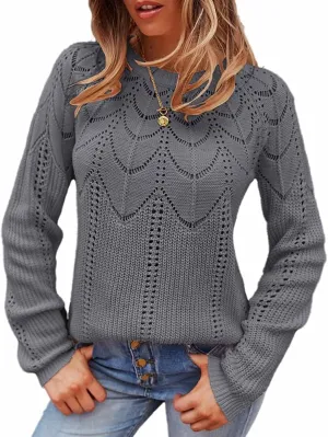 Women's Cable Knitted Sweaters,Crew Neck Long Sleeve Casual Slim Fitted Pullover Tops