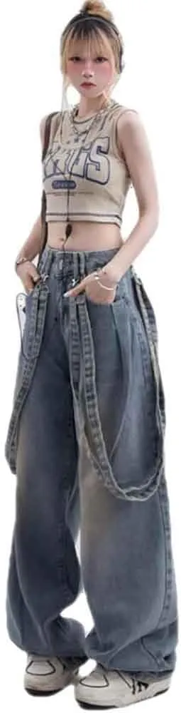 Women's Cargo Pants Y2K Clothing Multi-Pocket Relaxed Fit Jeans Grunge Clothes Alt Emo Hip Streetwear