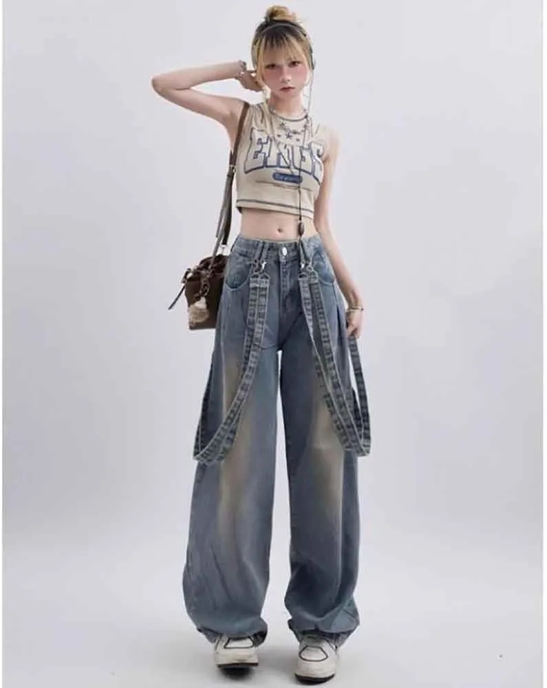 Women's Cargo Pants Y2K Clothing Multi-Pocket Relaxed Fit Jeans Grunge Clothes Alt Emo Hip Streetwear