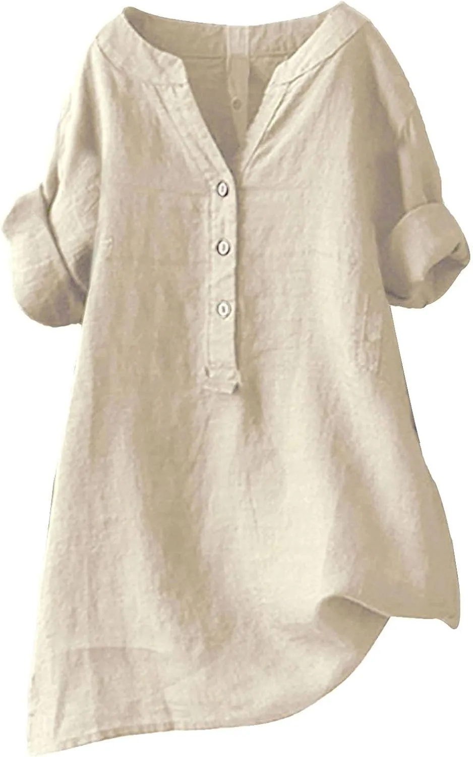 Womens Collared Button Down Shirt V Neck Short Sleeve Linen Summer Casual Work Blouse Top Loose Fit Tee Top