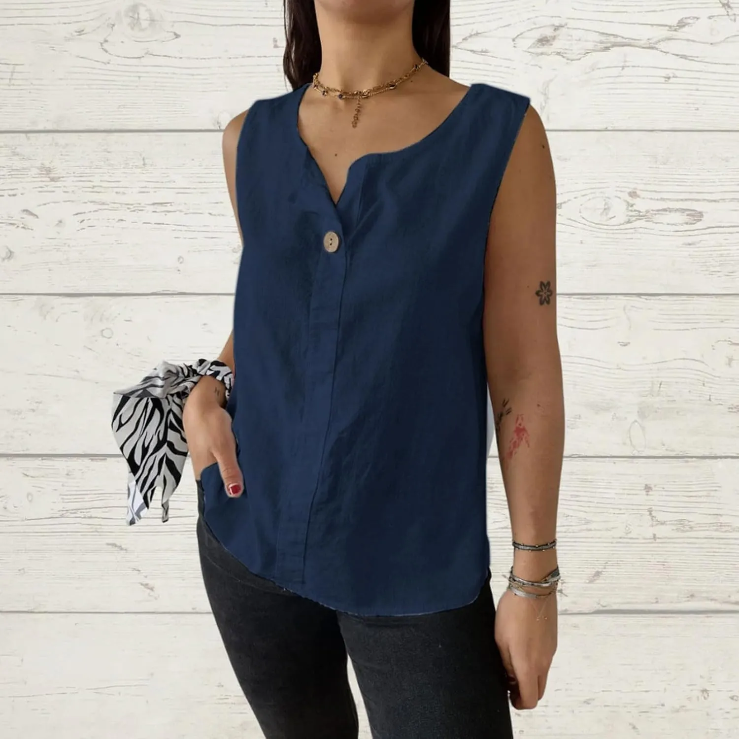 Women's Cotton Linen Tank Tops V Neck Sleeveless Summer Shirts Loose Casual Work Tops Ladies Dressy Blouses
