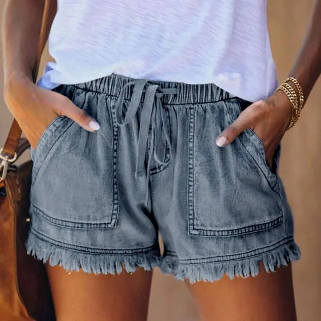 Womens Denim Shorts High Waisted Stretchy Casual Jeans Shorts 2025 Summer Loose Fit Retro Hot Shorts Pockets