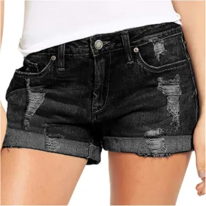 Women's Denim Shorts High Waisted Stretchy Jean Shorts Distressed Summer Jeans Cut Off Baggy Jean Shorts