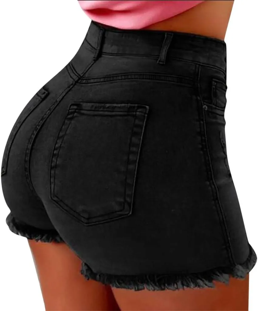 Women's Denim Shorts High Waisted Stretchy Jean Shorts Distressed Summer Shorts Cut Off Baggy Jean Shorts