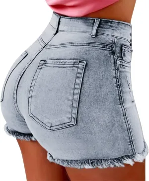 Women's Denim Shorts High Waisted Stretchy Jean Shorts Distressed Summer Shorts Cut Off Baggy Jean Shorts