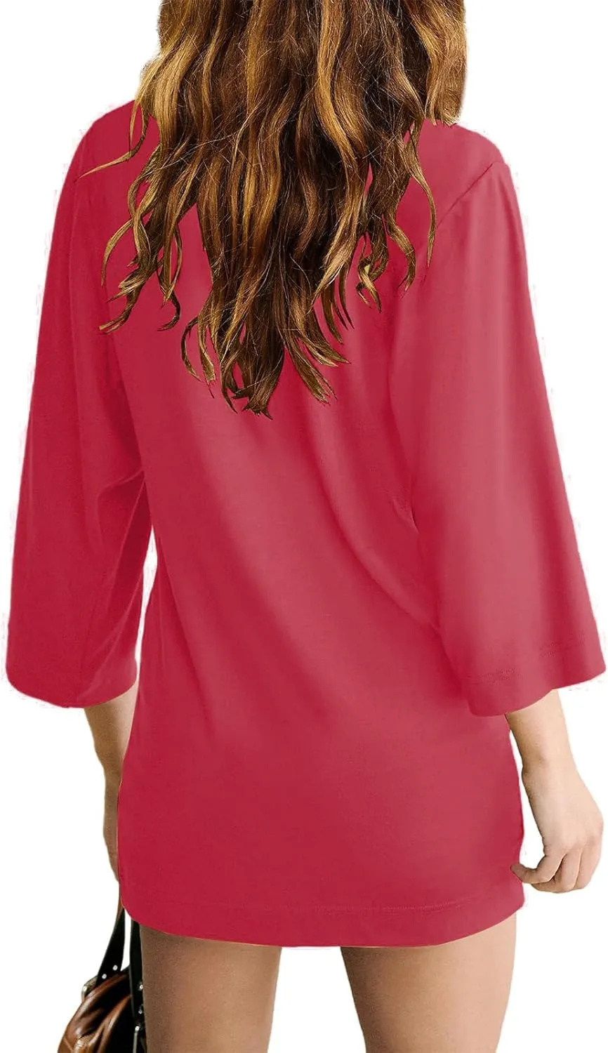 Women's Dresses Loose Fit 3/4 Sleeve Crewneck Mini Dresses Slim Fit Solid Color Fashion Trendy Dressy Dress 2025