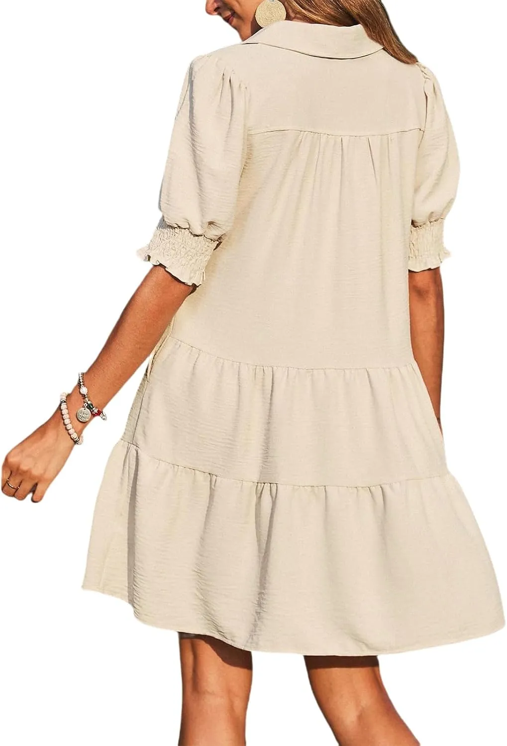 Womens Dresses V Neck Batwing Sleeve Loose Fit Mini Dress Flowy Swing Tiered Layered Baggy Dresses Summer Sundress