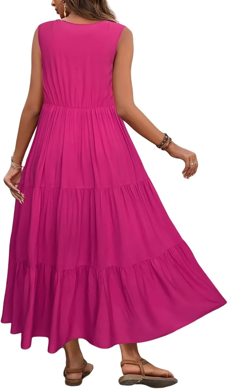 Womens Dresses V Neck Sleeveless Maxi Dress Summer Ruffle Elegant Tiered Layered Cocktail Party Dresses 2025
