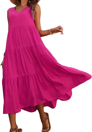 Womens Dresses V Neck Sleeveless Maxi Dress Summer Ruffle Elegant Tiered Layered Cocktail Party Dresses 2025