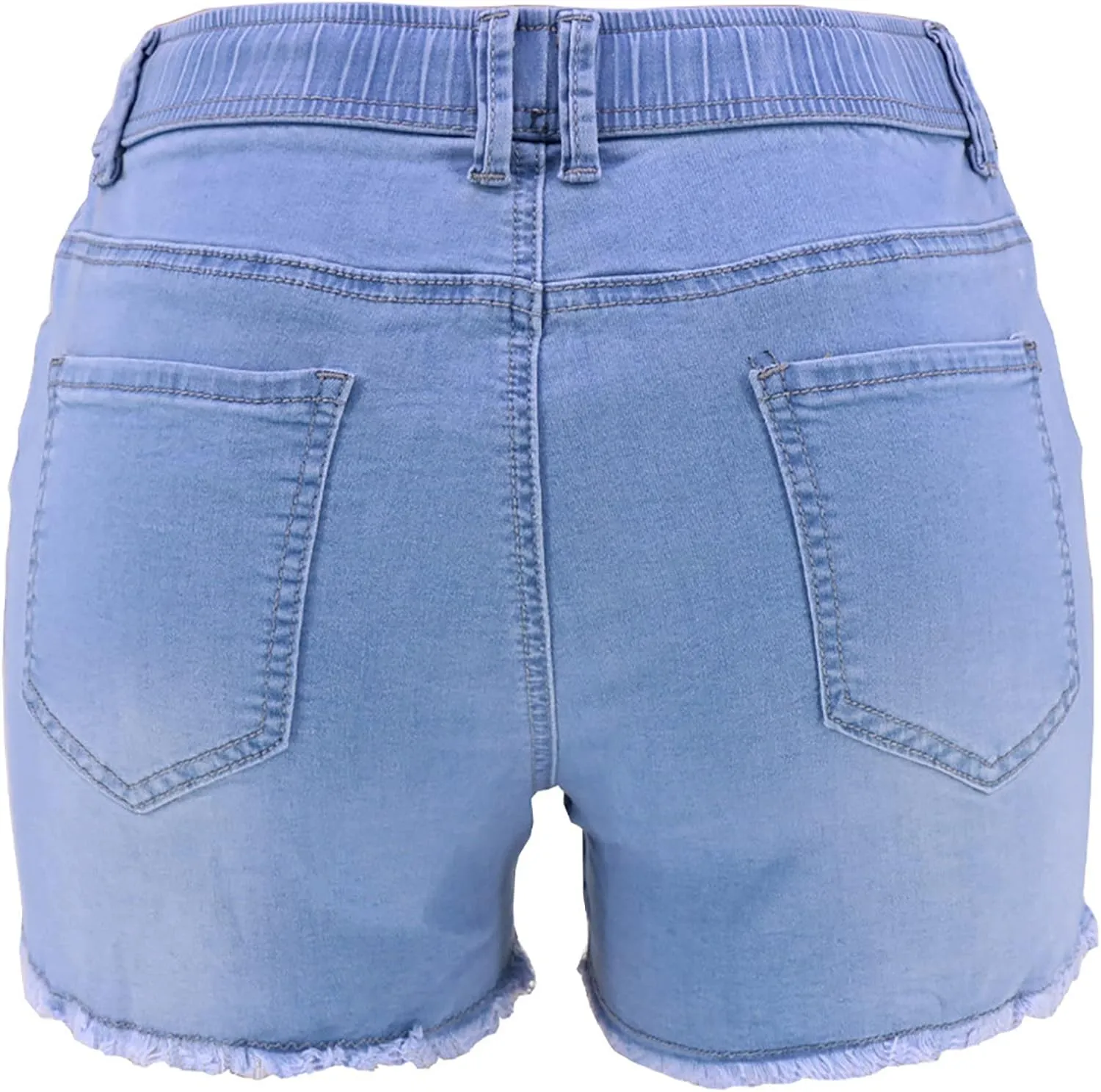 Women's Elastic Waist Ripped Denim Shorts Casual Skinny Pull On Shorts High Waisted Jean Shorts Cute Summer Shorts