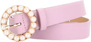 Women's Faux Leather Belt Elegant Pearl Gold Metal Buckle Belt for Dress Fashion Slimming Beaded Casual Jeweled Belt