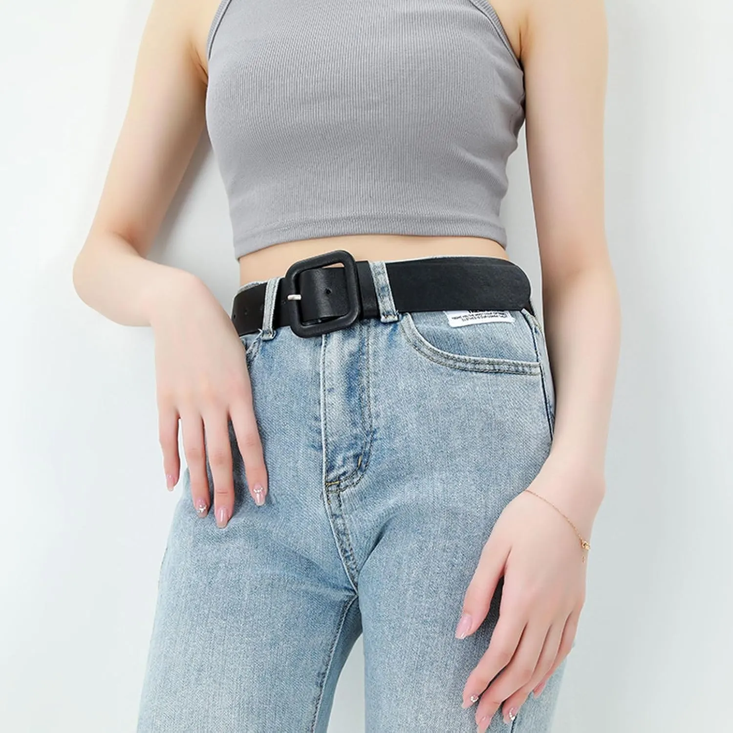 Women's Faux Leather Belt Holeless Belt For Dress Metal Buckle Winter Cocktail Slimming