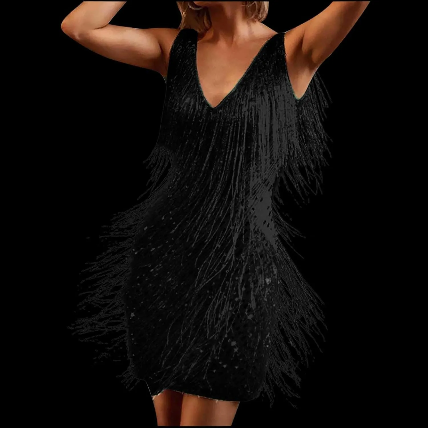 Womens Fringed Midi Skirt V Neck Sleeveless Sexy Dress for Women Casual Solid Elegant Nightclub Party Dress Outfits