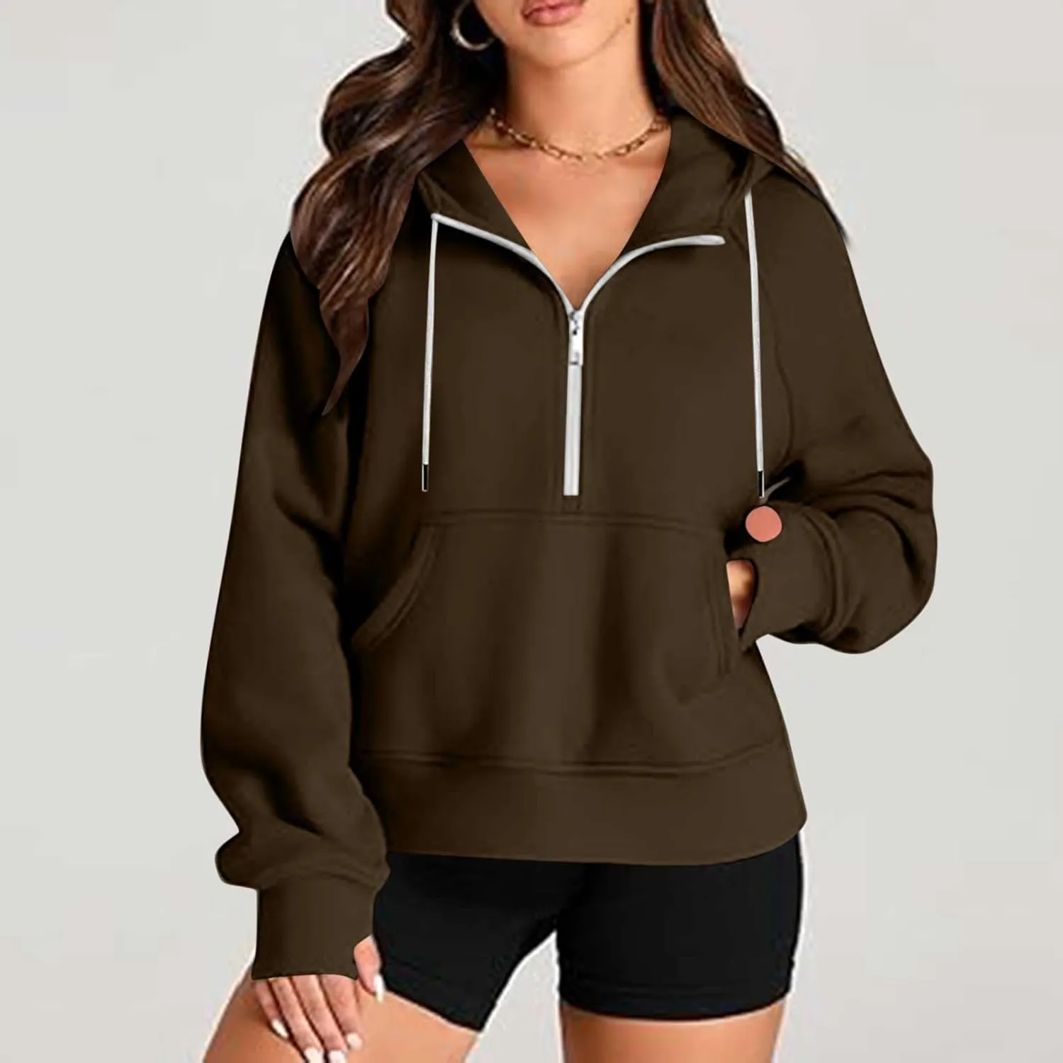 Womens Half Zip Sweatshirts Cropped Hoodies Fleece Jackets Quarter Zip Up Pullover Fall Outfits 2024 Winter Clothes