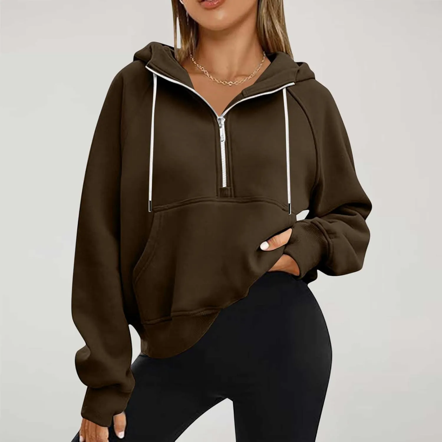 Womens Half Zip Sweatshirts Cropped Hoodies Fleece Jackets Quarter Zip Up Pullover Fall Outfits 2024 Winter Clothes