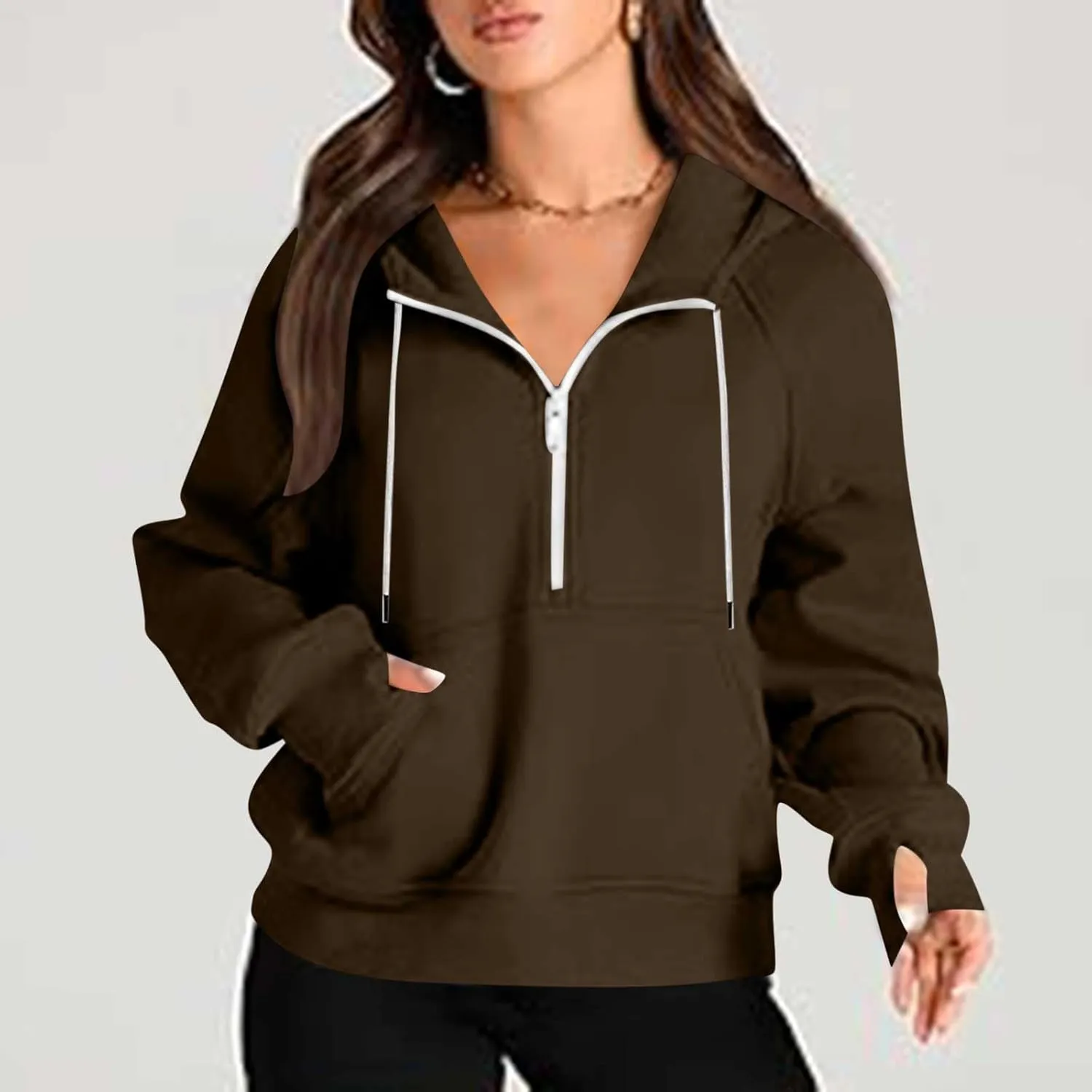 Womens Half Zip Sweatshirts Cropped Hoodies Fleece Jackets Quarter Zip Up Pullover Fall Outfits 2024 Winter Clothes