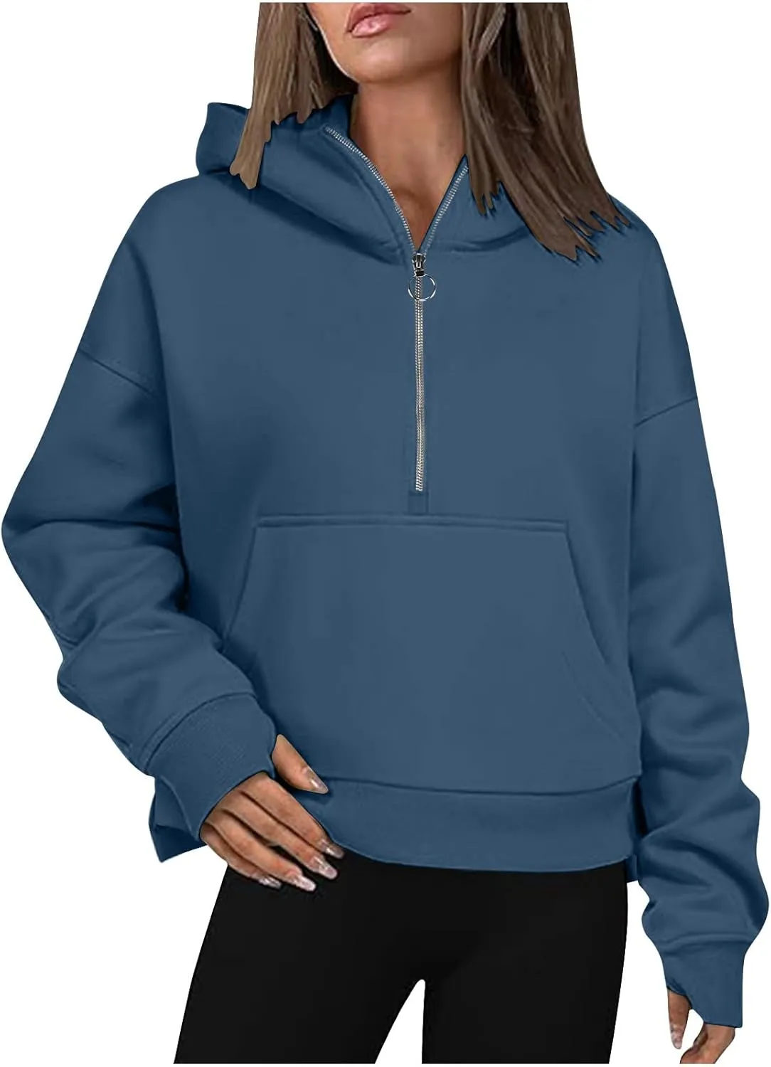 Womens Half Zip Sweatshirts Cropped Hoodies Fleece JacketsQuarter Zip Up Pullover 2024 Winter Fall Outfits Clothes