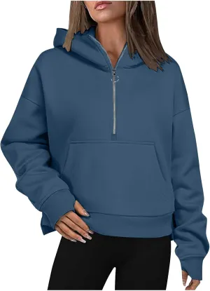 Womens Half Zip Sweatshirts Cropped Hoodies Fleece JacketsQuarter Zip Up Pullover 2024 Winter Fall Outfits Clothes
