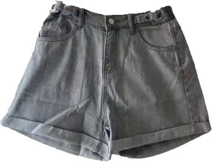Women's High Waisted Denim Shorts Elastic Waist Folded Hem Hot Denim Shorts Straight Leg Hem Jean Shorts