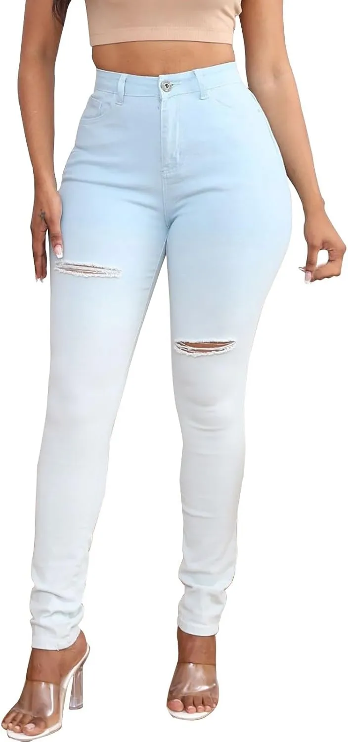 Womens Jeans High Waisted Tummy Control Skinny Denim Jeans Trendy Casual Ripped Stretchy Denim Pants